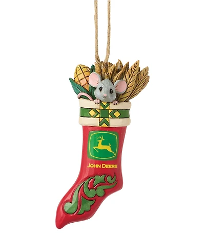 Jim Shore John Deere Collection Mouse In Christmas Stocking Hanging Ornament
