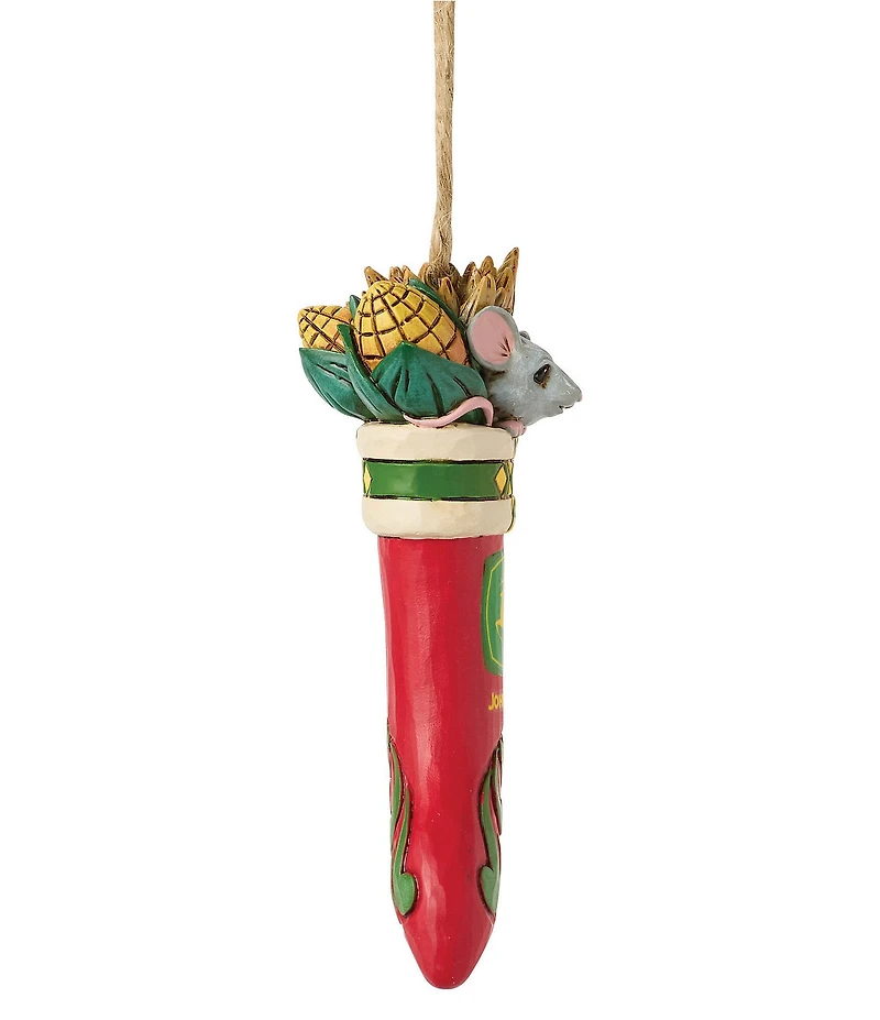 Jim Shore John Deere Collection Mouse In Christmas Stocking Hanging Ornament