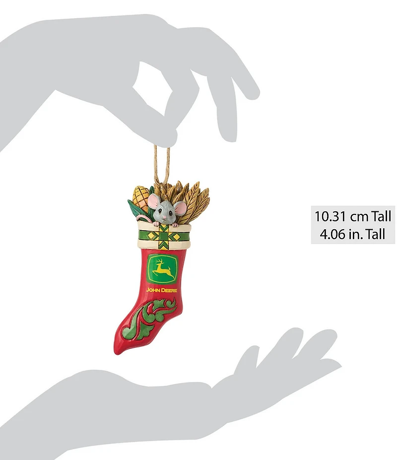 Jim Shore John Deere Collection Mouse In Christmas Stocking Hanging Ornament