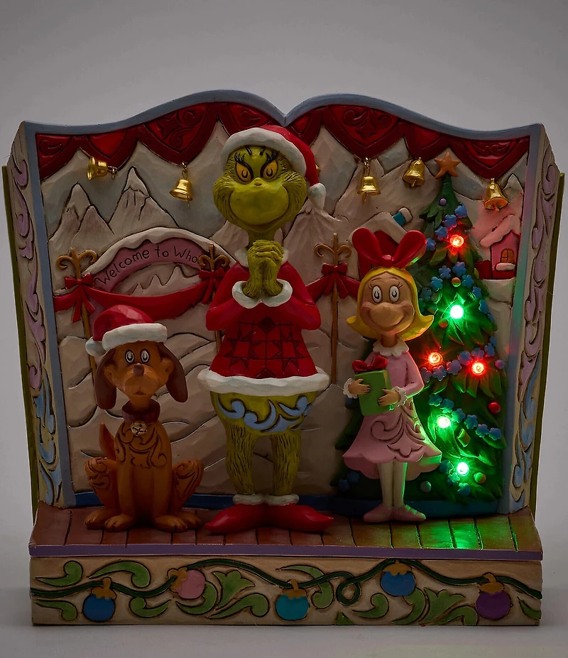 Jim Shore LED Lighting Grinch With Max and Cindy Figurine