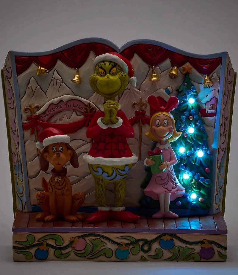 Jim Shore LED Lighting Grinch With Max and Cindy Figurine