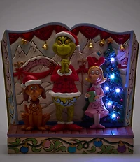 Jim Shore LED Lighting Grinch With Max and Cindy Figurine