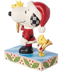 Jim Shore Peanuts Collection Santa Snoopy with a Bell & Santa Woodstock with a Horn Figurine