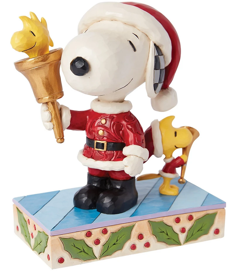 Jim Shore Peanuts Collection Santa Snoopy with a Bell & Santa Woodstock with a Horn Figurine