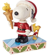 Jim Shore Peanuts Collection Santa Snoopy with a Bell & Santa Woodstock with a Horn Figurine