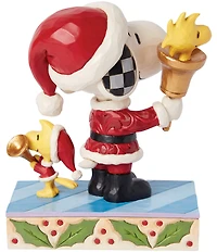 Jim Shore Peanuts Collection Santa Snoopy with a Bell & Santa Woodstock with a Horn Figurine