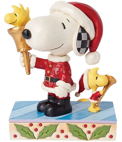 Jim Shore Peanuts Collection Santa Snoopy with a Bell & Santa Woodstock with a Horn Figurine