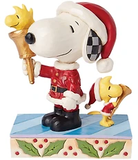 Jim Shore Peanuts Collection Santa Snoopy with a Bell & Santa Woodstock with a Horn Figurine