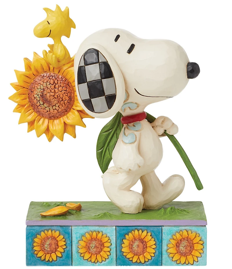 Jim Shore Peanuts Collection Snoopy and Woodstock with Sunflower Figurine