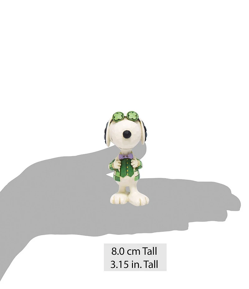 Jim Shore Peanuts Collection Snoopy Shamrock Glasses Mini Figurine