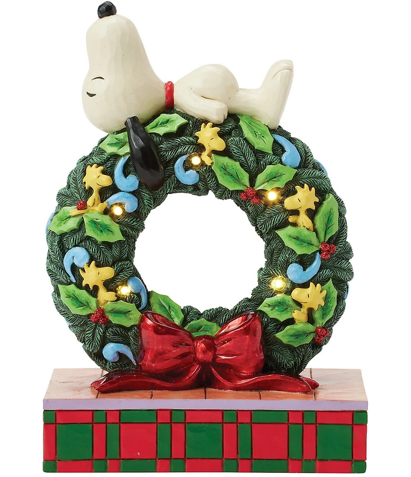 Jim Shore Peanuts Collection Snoopy Sleeping on LED Wreath Figurine