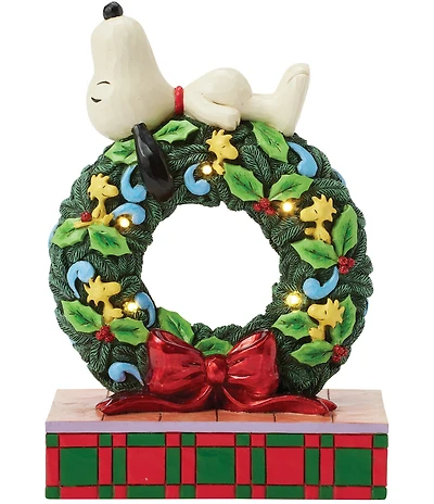 Jim Shore Peanuts Collection Snoopy Sleeping on LED Wreath Figurine