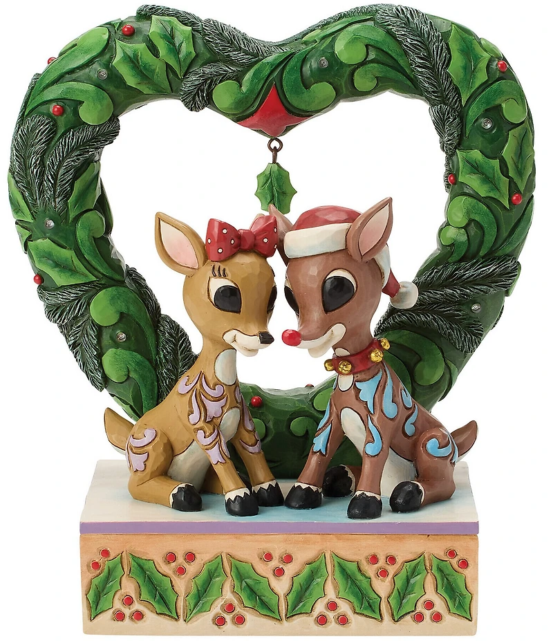 Jim Shore Rudolph Collection Rudolph and Clarice Heart Wreath LED Lit Figurine
