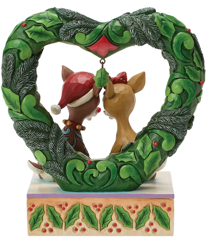 Jim Shore Rudolph Collection Rudolph and Clarice Heart Wreath LED Lit Figurine