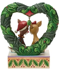 Jim Shore Rudolph Collection Rudolph and Clarice Heart Wreath LED Lit Figurine