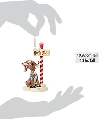 Jim Shore Rudolph Collection Rudolph By North Pole Sign Ornament
