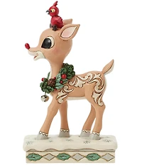 Jim Shore Rudolph Collection Woodland Rudolph with Red Bird Figurine