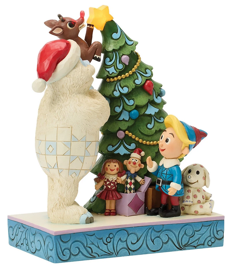 Jim Shore Rudolph Traditions Battery-Operated Light-Up Bumble Holding Rudolph by Tree Figurine