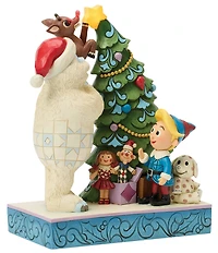 Jim Shore Rudolph Traditions Battery-Operated Light-Up Bumble Holding Rudolph by Tree Figurine