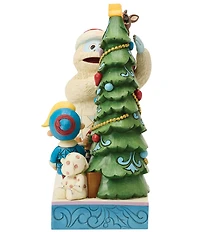 Jim Shore Rudolph Traditions Battery-Operated Light-Up Bumble Holding Rudolph by Tree Figurine