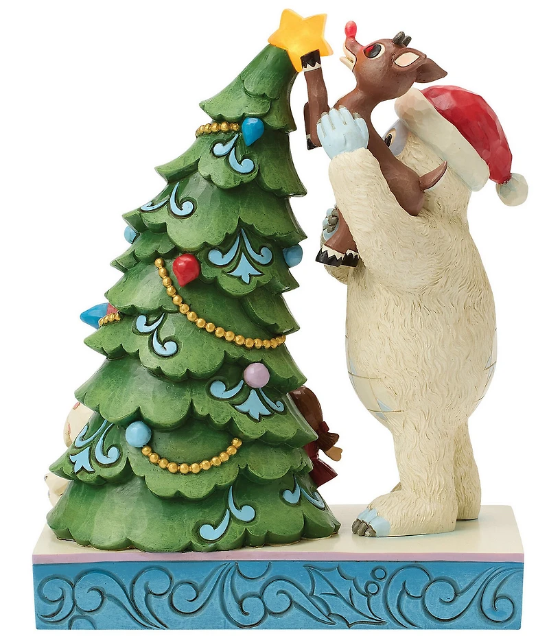 Jim Shore Rudolph Traditions Battery-Operated Light-Up Bumble Holding Rudolph by Tree Figurine