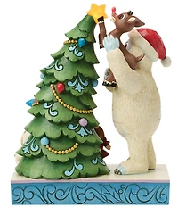 Jim Shore Rudolph Traditions Battery-Operated Light-Up Bumble Holding Rudolph by Tree Figurine
