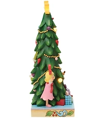 Jim Shore The Grinch Battery-Operated Grinch, Max, and Cindy Peaking From Behind Lit Tree Figurine
