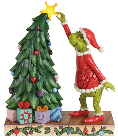 Jim Shore The Grinch Battery-Operated Grinch Pulling Star Off Tree Lit Figurine