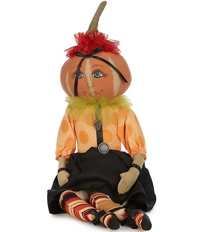 Joe Spencer's Gathered Traditions Festive Fall Paige Pumpkin Head Girl Figurine