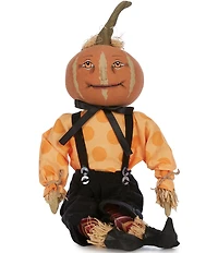 Joe Spencer's Gathered Traditions Festive Fall Parker Pumpkin Head Boy Figurine