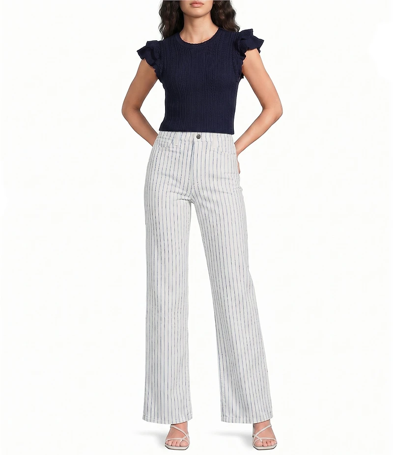 Joe's Jeans Mia Striped High Rise Wide Leg Ankle Length Denim Jean