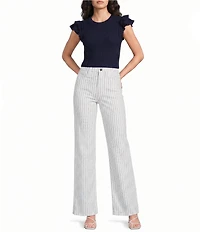 Joe's Jeans Mia Striped High Rise Wide Leg Ankle Length Denim Jean
