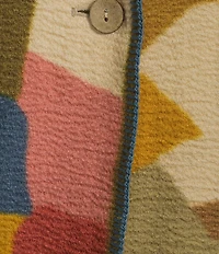 John Mark Abstract Geo Print Notch Collar Long Roll Sleeve Blanket Stitch Button Front Jacket