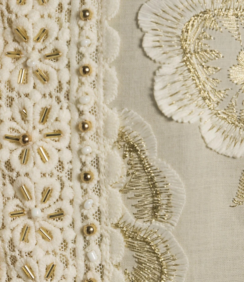 John Mark Allover Floral Embroidered Spread Collar 3/4 Sleeve Peasant Top