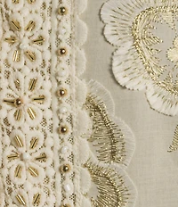 John Mark Allover Floral Embroidered Spread Collar 3/4 Sleeve Peasant Top