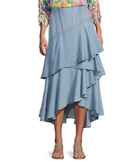 John Mark Asymmetrical Tiered A-Line Midi Skirt