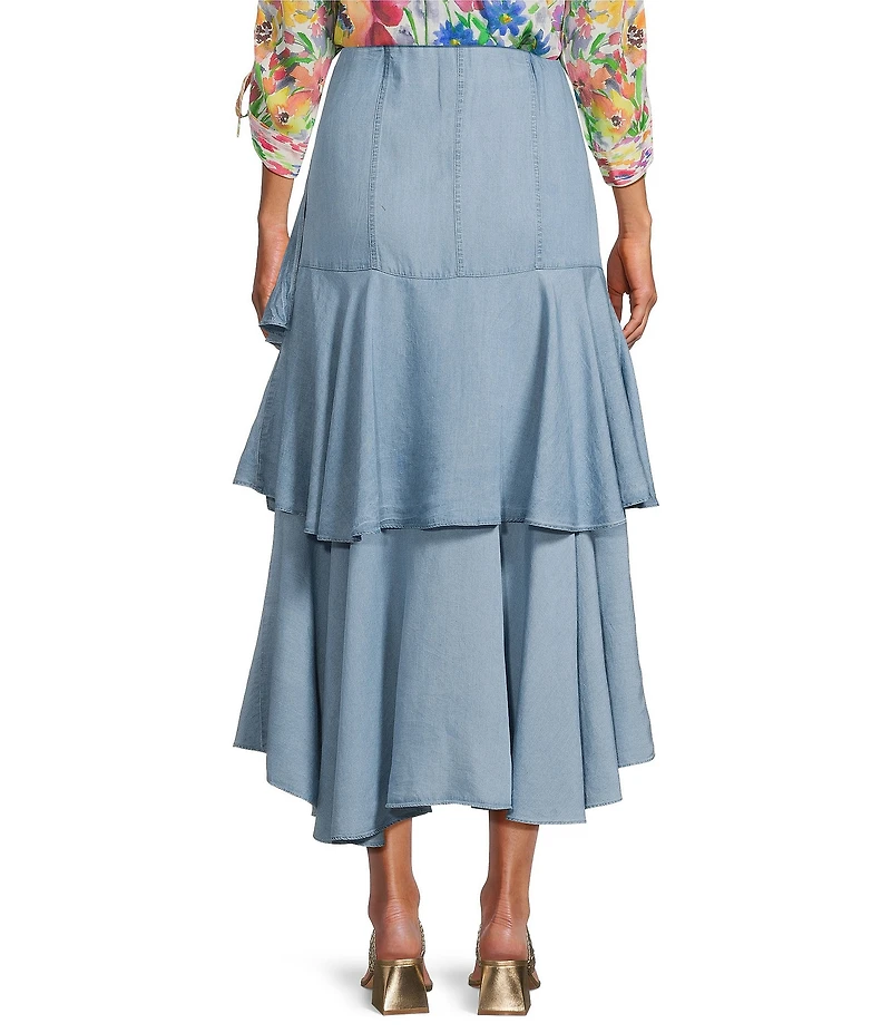 John Mark Asymmetrical Tiered A-Line Midi Skirt