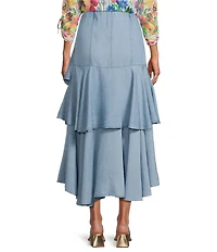 John Mark Asymmetrical Tiered A-Line Midi Skirt
