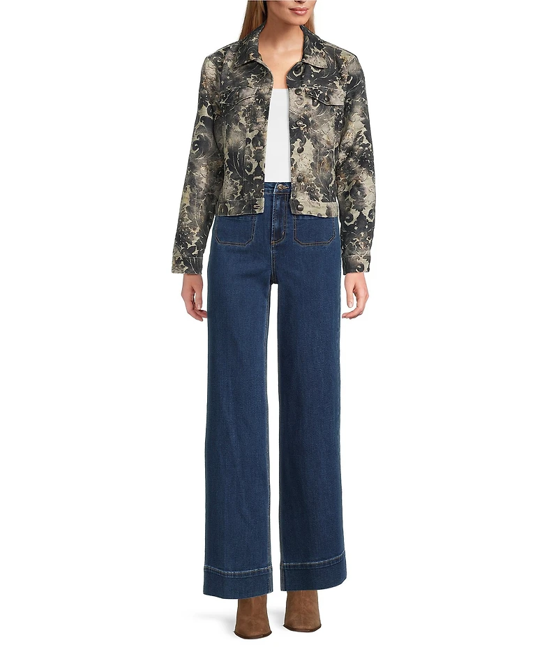 John Mark Chenille Floral & Animal Print Burnout Point Collar Long Sleeve Button Front Jacket