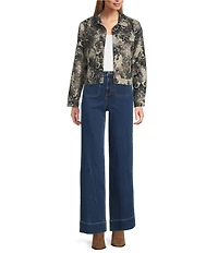 John Mark Chenille Floral & Animal Print Burnout Point Collar Long Sleeve Button Front Jacket