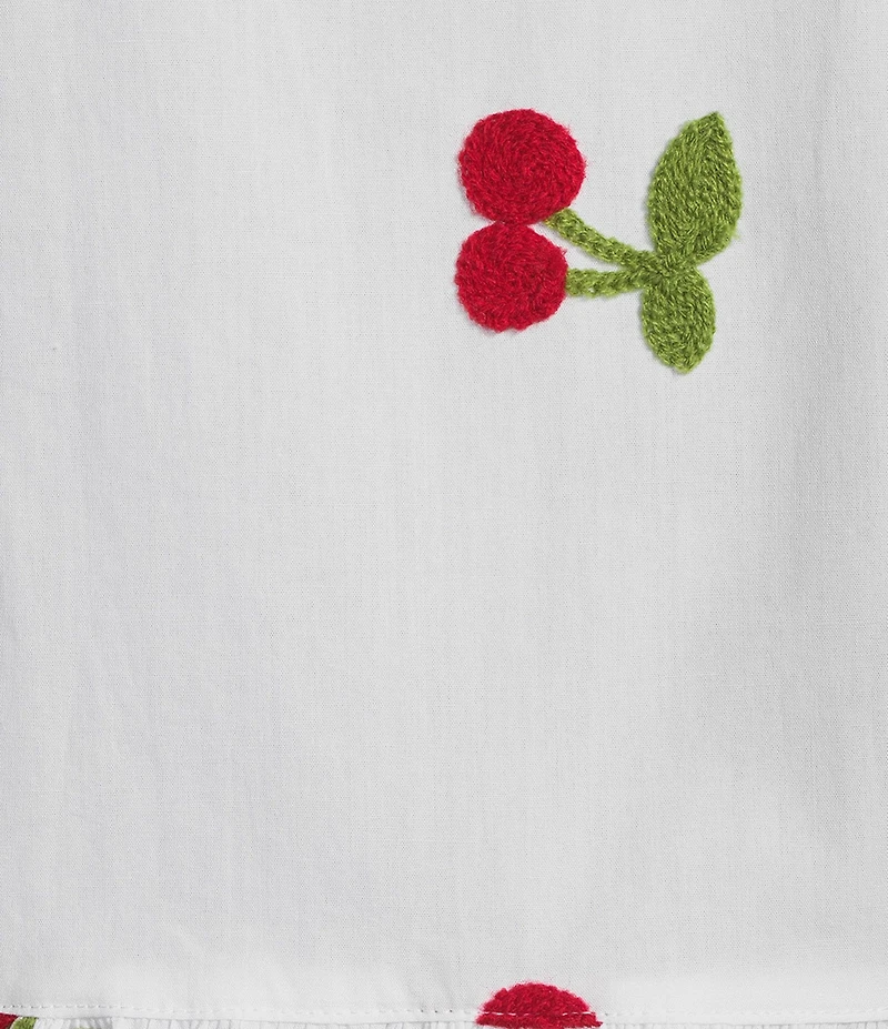 John Mark Cherry Embroidered Gingham Trim Split Round Neck 3/4 Puff Sleeve Peplum Top