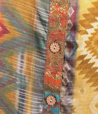 John Mark Chevron Tie-Dye Multi Print Point Collar Long Roll Tab Sleeve Button Front Blouse