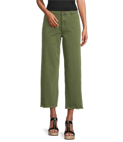 John Mark Colored Denim Wide Leg 5-Pocket Frayed Hem Pants