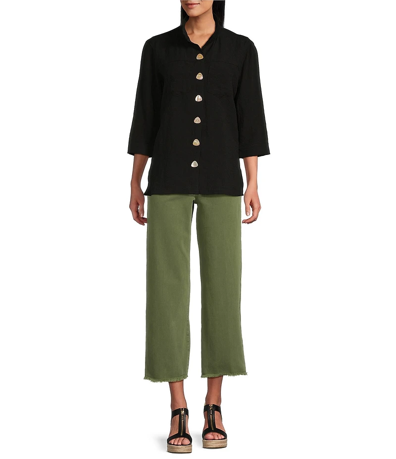 John Mark Colored Denim Wide Leg 5-Pocket Frayed Hem Pants