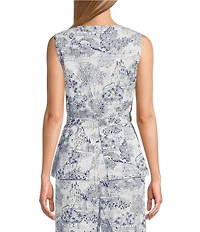 John Mark Coordinating Woven Toile Print Round Neck Sleeveless Button Front Vest