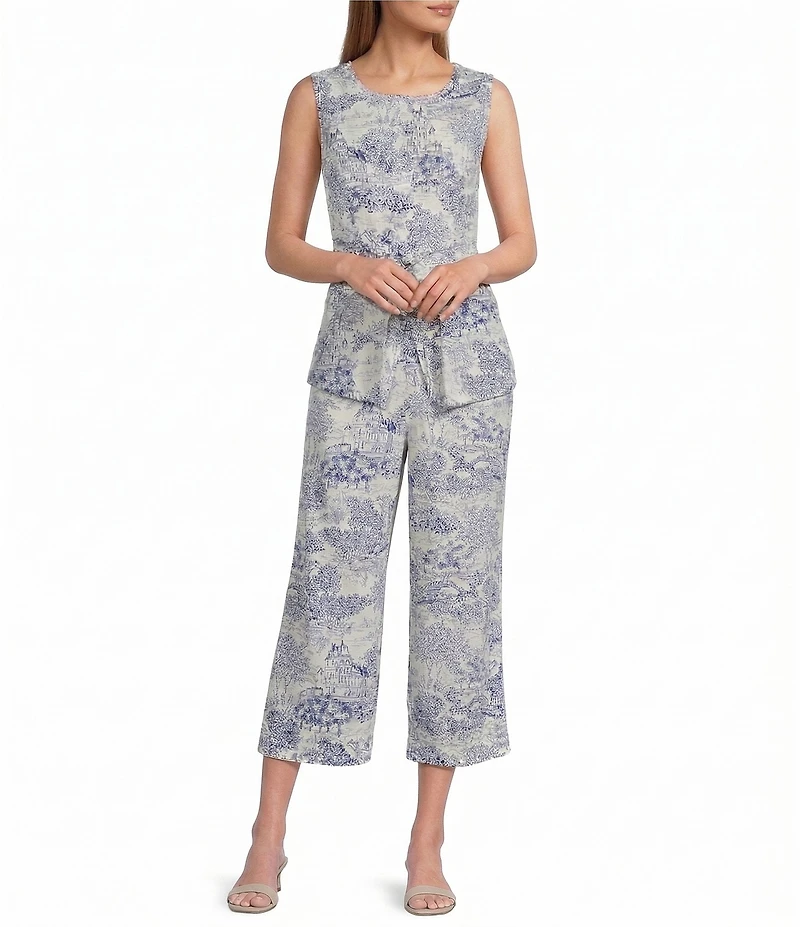 John Mark Coordinating Woven Toile Print Wide Leg Pants