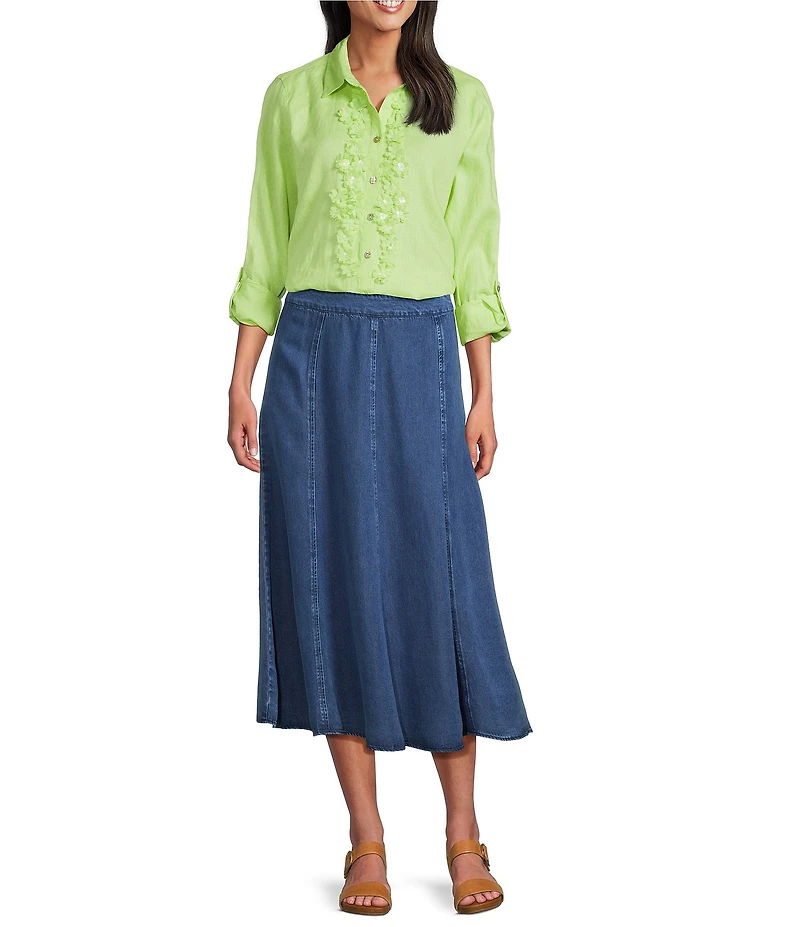 John Mark Denim Bias Cut Midi Skirt