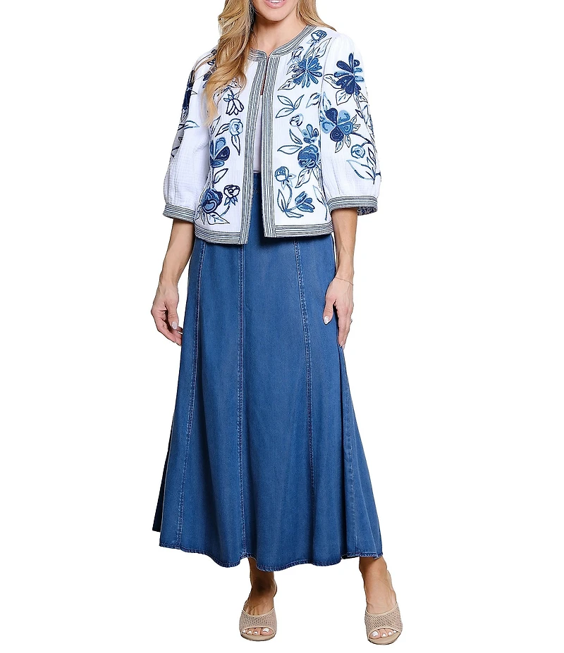 John Mark Denim Bias Cut Midi Skirt