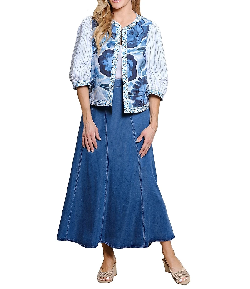 John Mark Denim Bias Cut Midi Skirt