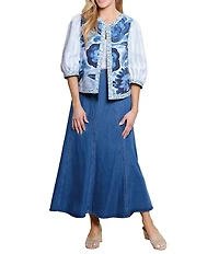 John Mark Denim Bias Cut Midi Skirt